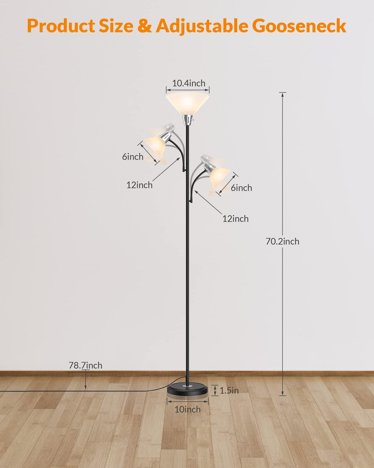 LEPOWER Floor Lamp, Standing Lamp with Replaceable 3000K Energy-Saving, Lamp for Living Room with Adjustable Reading Lights, Modern Bright Floor Lamp for Bedroom, Living Room, Office