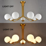 Modern Gold Semi Flush Mount Ceiling Light with White Glass Shade 7-Light Mid Century