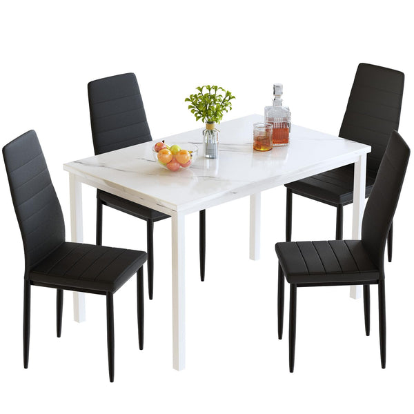 Lamerge Dinning Table Sets for 4, 5 Piece Dining Room Table Set with PU Leather Chairs,Kitchen Table and Chairs for 4,Faux Marble Dining Set for Small Spaces,Living Room, White