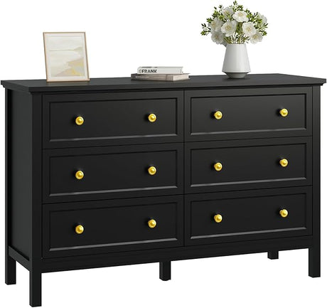 White Dresser for Bedroom, 9 Drawer Dresser with Wide Drawers and Gold Metal Handles