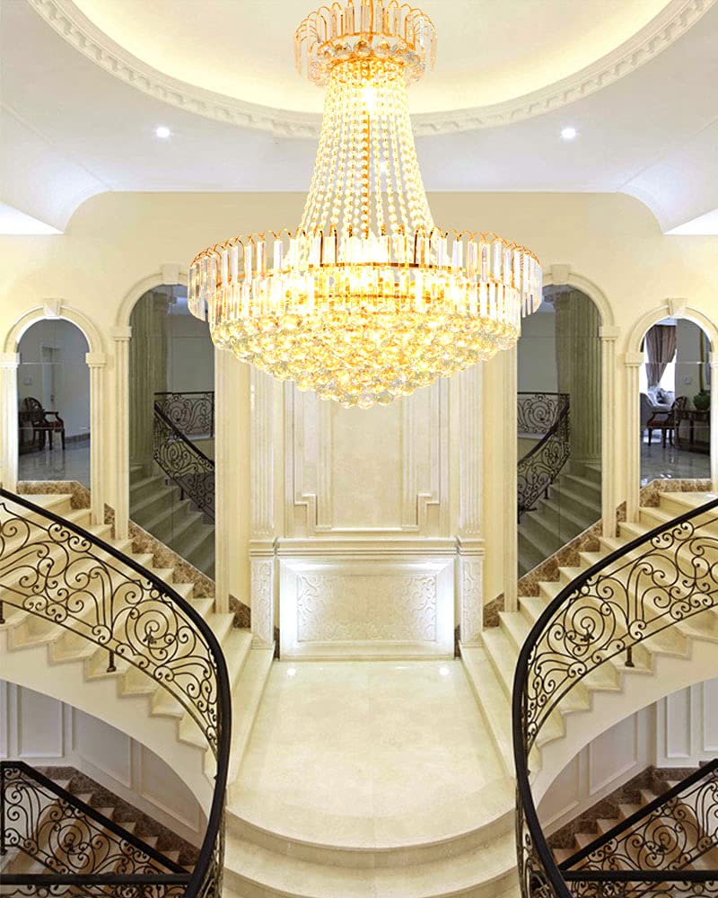 Luxury Crystal Chandelier, 24 Inch Empire Style Gold Chandelier with 8 Lights K9