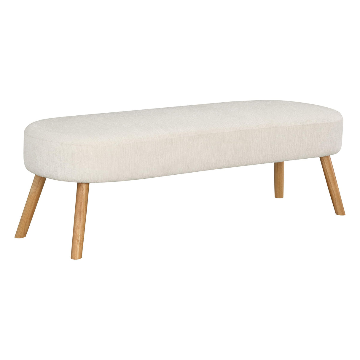 Cameron Contemporary Padded Bench with Natural Legs, White Fabric