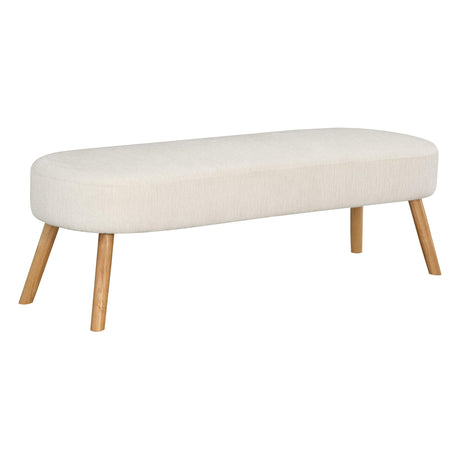 Cameron Contemporary Padded Bench with Natural Legs, White Fabric