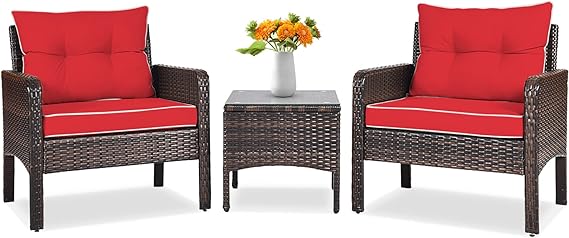 3 Piece Outdoor Patio Furniture Set, Wicker Chairs Set