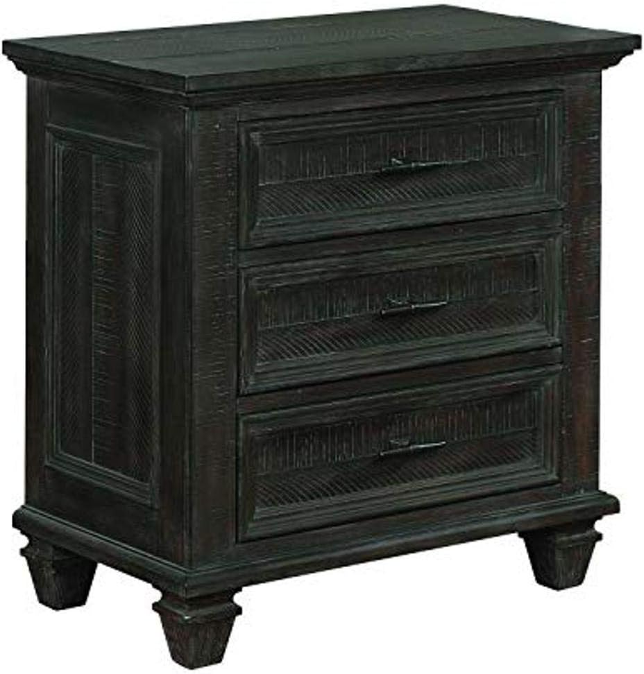 Atascadero Transitional Wood 3-Drawer Bedroom Nightstand Bedside Table Organizer Unit with USB Charging Outlet Weathered Carbon 222882