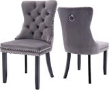 Tufted Dining Chairs Set of 4, Velvet Upholstered Dining Chairs with Nailhead Back and Ring Pull Trim