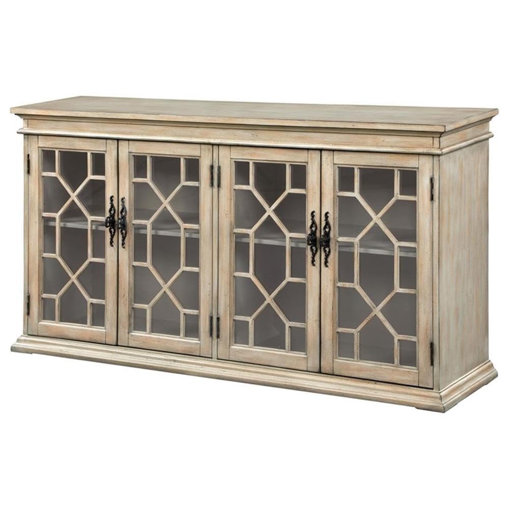 4-Glass Door Traditional Wood Accent Cabinet Ivory