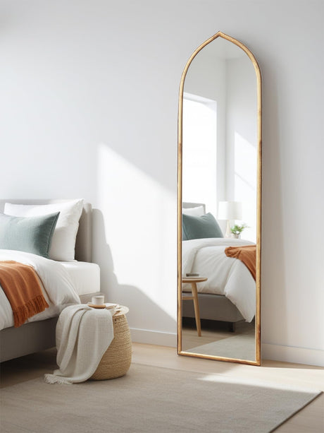 50x12.3 Inch Arched Full Length Mirror, Metal Frame Vintage Full Length Mirror, HD Glass Decorative Wall Mirror, Can be Against The Wall, Suitable for Bedroom Living Room