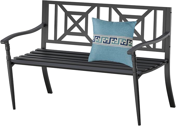 On Shine 50'' Outdoor Bench Weatherproof, Cast Iron All Metal Frame Garden Bench
