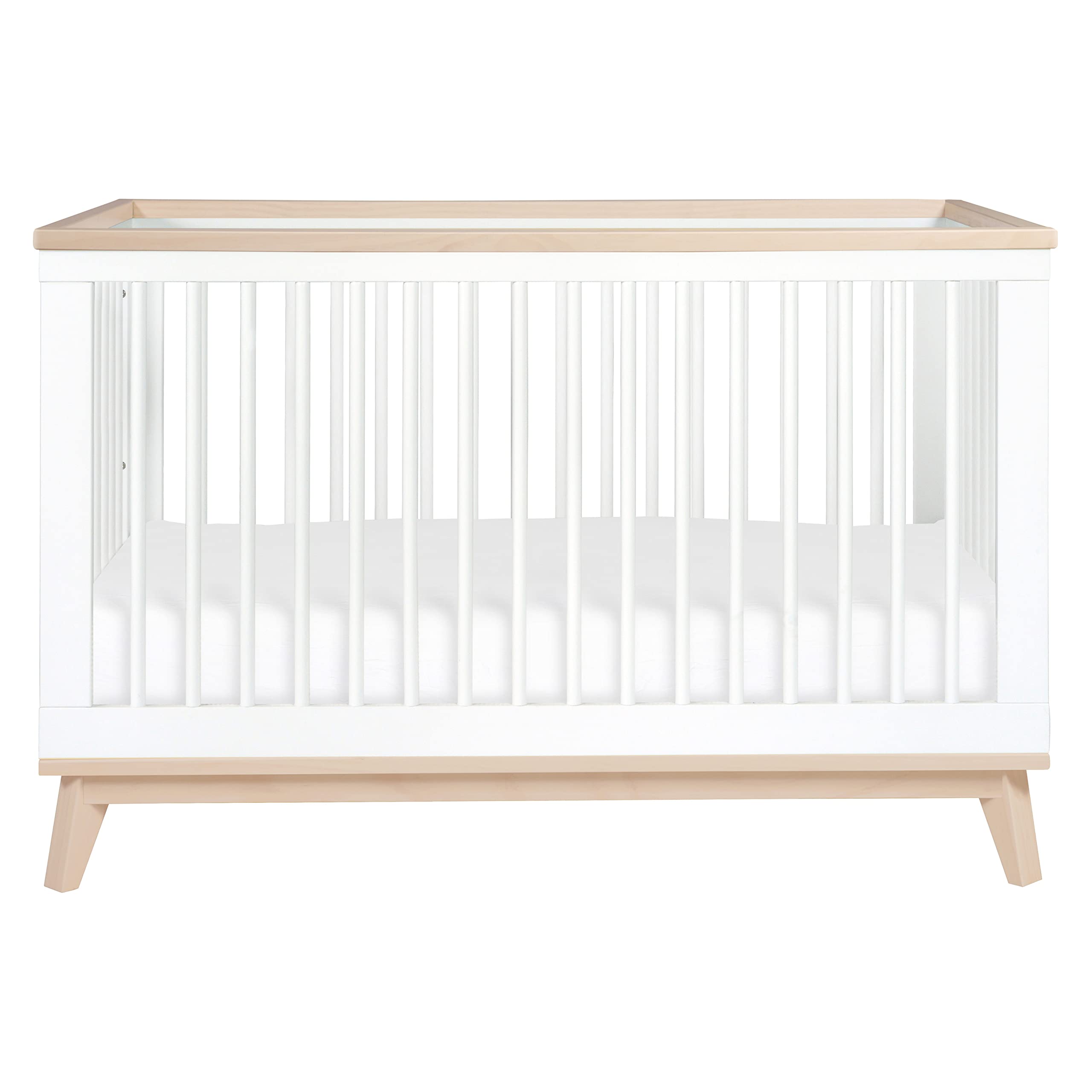 Babyletto Scoot 3-in-1 Convertible Crib with Toddler Bed Conversion Kit in White and Washed Natural, Greenguard Gold Certified