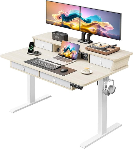 Standing Desk with Drawers, 48 x 30 Inches Height Adjustable Desk with Storage