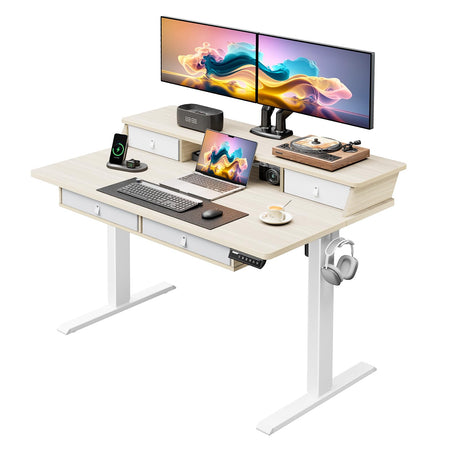 Standing Desk with Drawers, 48 x 30 Inches Height Adjustable Desk with Storage