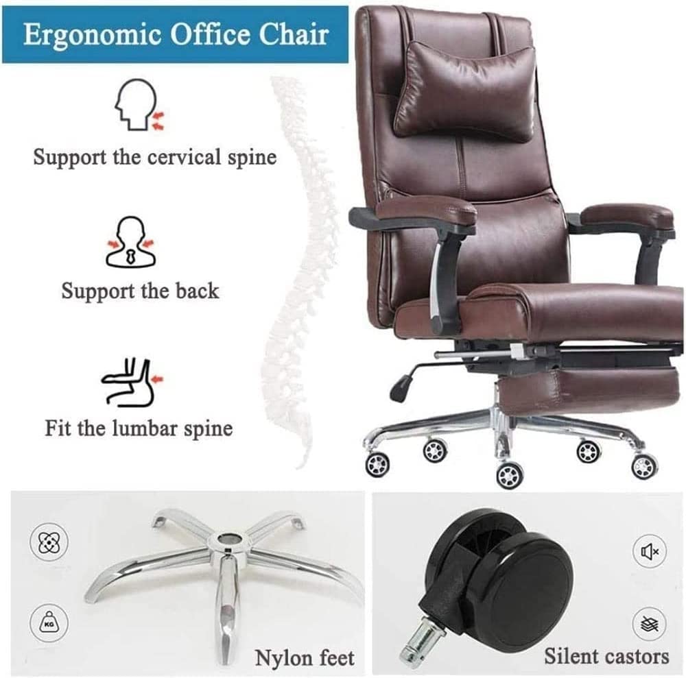 Office Chair Office Chair, Reclining Leather Computer Chair with Armrest, Comfy Reclining