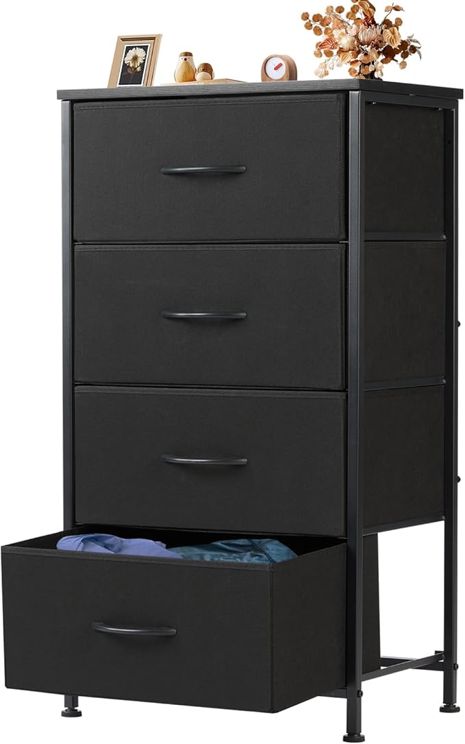 Dresser for Bedroom, Storage Drawers, Skinny Fabric Storage Tower with 4 Drawers,