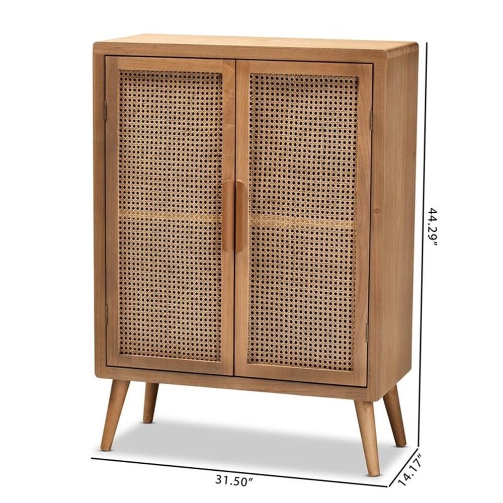 Mid-Century 2-Door Wood/Rattan Storage Cabinet in Oak