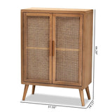 Mid-Century 2-Door Wood/Rattan Storage Cabinet in Oak