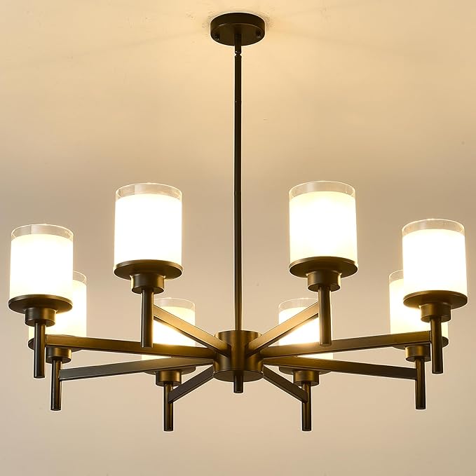 Farmhouse Wood Wagon Wheel Chandelier,6-Light Rustic Pendant Light with Glass Shades