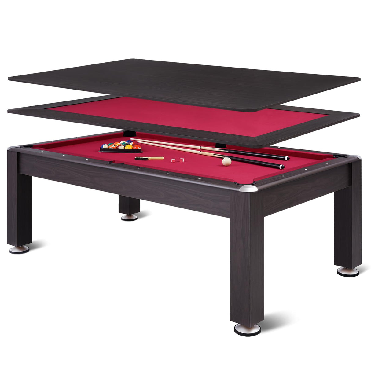 7FT 3-in-1 Multi Game Pool Table with Dining/Poker Top, Heavy-Duty Combo Game Billiard Table