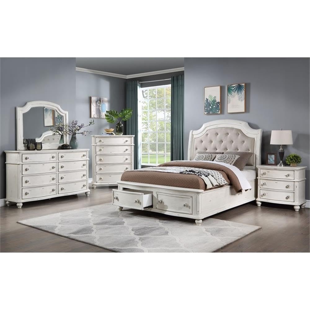Jaqueline 3-Drawer Wooden Nightstand in Light Gray and Antique White