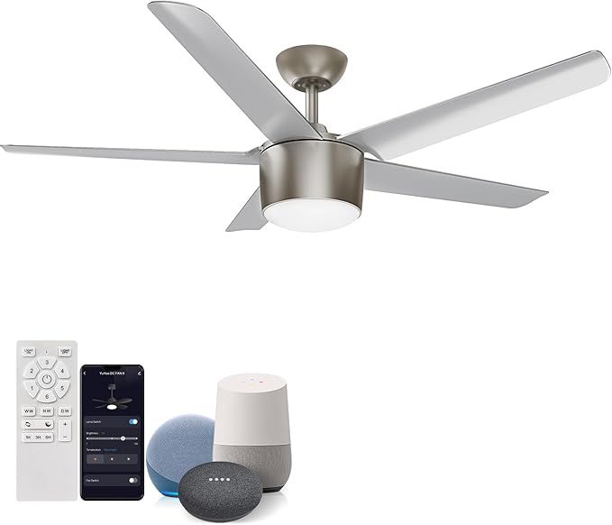 52 Inch Smart Ceiling Fan, DC Reversible Motor Noiseless Timing 3CCT Dimmable