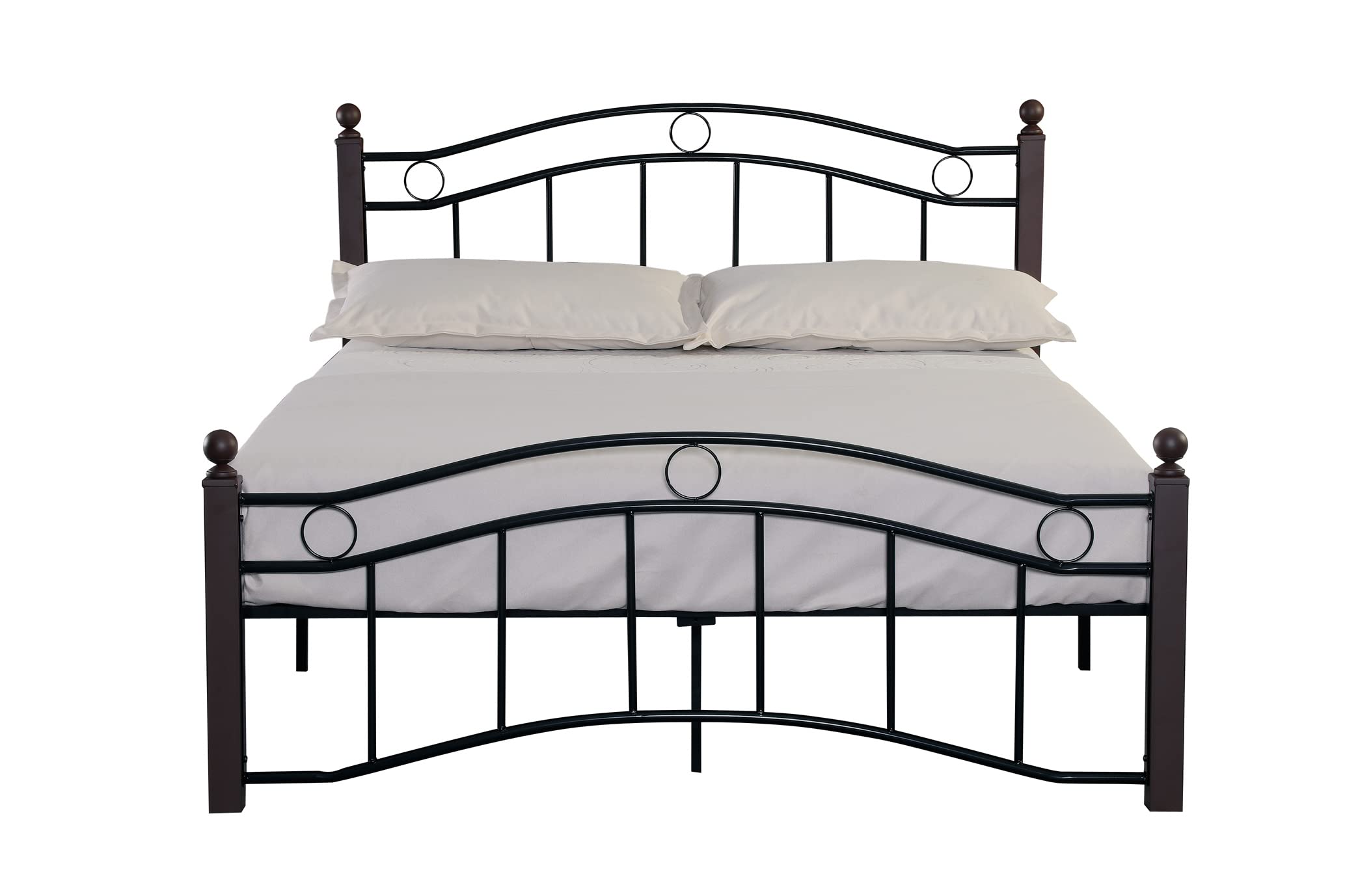 Queen Size Platform Bed Frame with Vintage Headboard, 14 Inches Metal Mattress Foundation for Storage