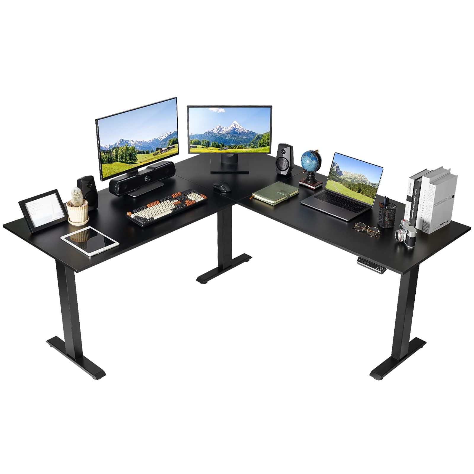 L Shaped Triple Motor Height Adjustable Standing Desk Electric Triple Motor Home Office
