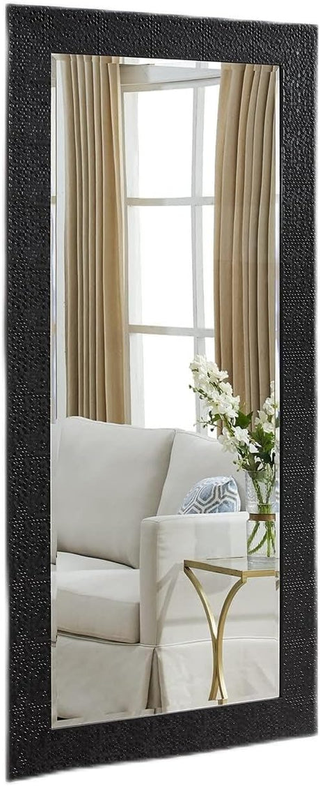 Oversized Full-Length Mirror – Large Mosaic Decorative Wall Mirror with Faux Wood Frame – Elegant Tall Full-Body Floor Mirror in Silver for Bedroom and Living Room