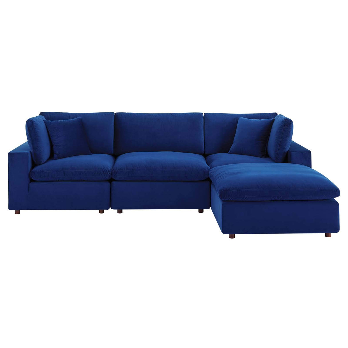 Down-Filled Overstuffed Performance Velvet 4-Piece Sectional Sofa