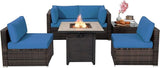 6 Piece Outdoor Rattan Sofa Set with 30in Propane Gas Fire Table