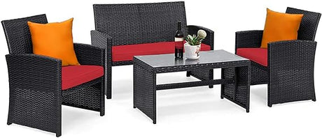 4 Pieces Patio Wicker Conversation Furniture