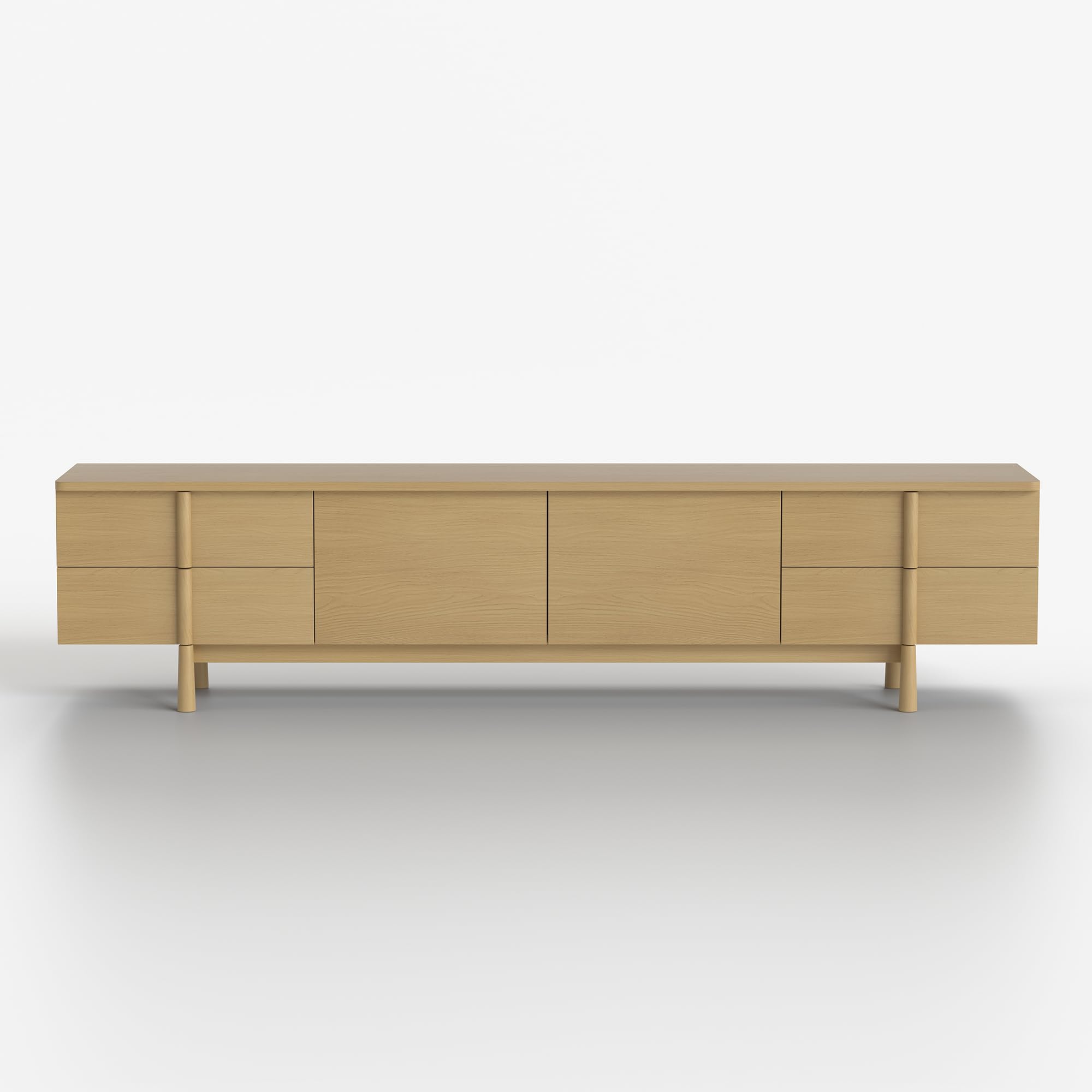 86.81" Modern TV Stand with Solid Wood Legs and Adjustable Storage