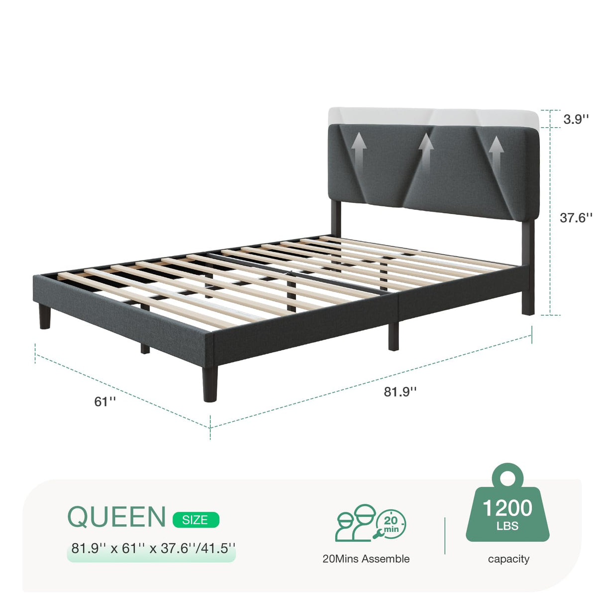 Queen Bed Frame with Headboard, Bed Frame Queen Size with Upholstered Headboard Platform Bed,