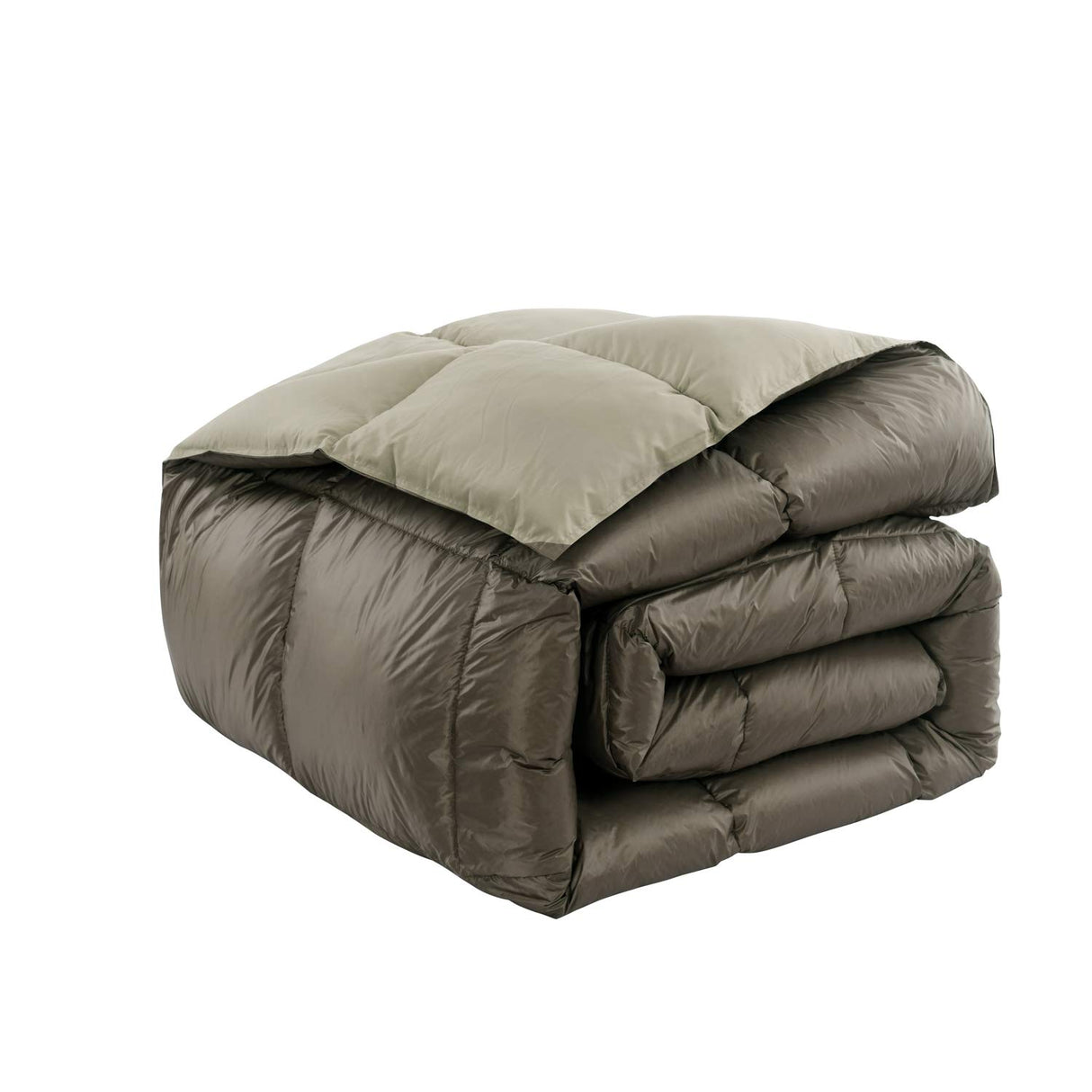 PUFF High Loft Down Indoor/Outdoor Water Resistant Comforter with Extra Strong Nylon Cover, Full/Queen, Taupe