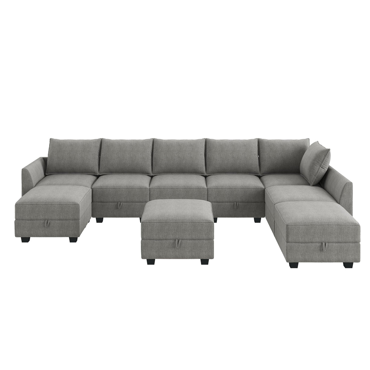 Oversized Modular Sectional Sofa with Storage Seats Reversible Sectional Couch with Ottomans U Shaped Modular Sectional Couch for Living Room, Grey