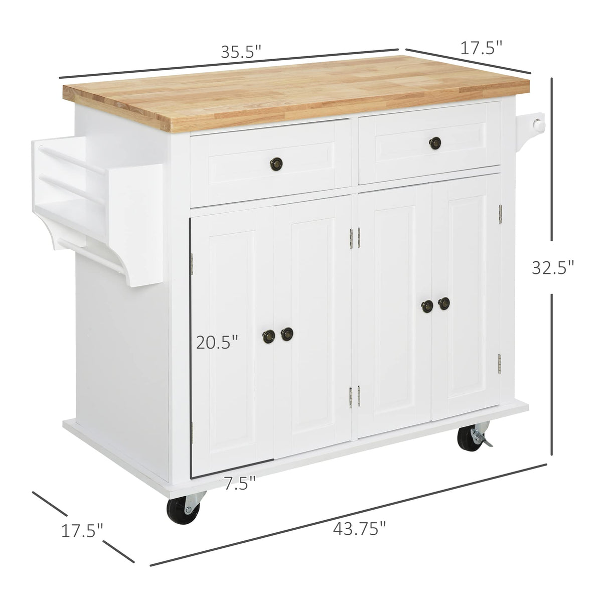 Kitchen Island on Wheels, Rolling Cart with Rubberwood Top