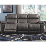 Erlangen Faux Leather Adjustable Power Reclining Sofa with USB Charging, Gray