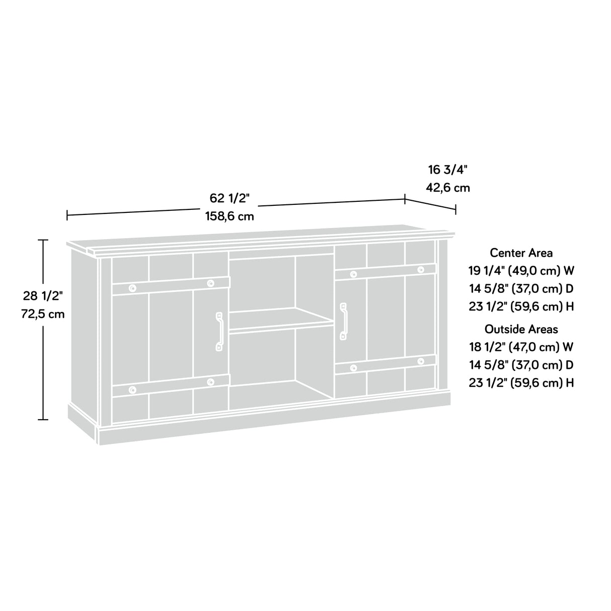 Entertainment TV Credenza, for TVs up to 70", Mystic Oak Finish