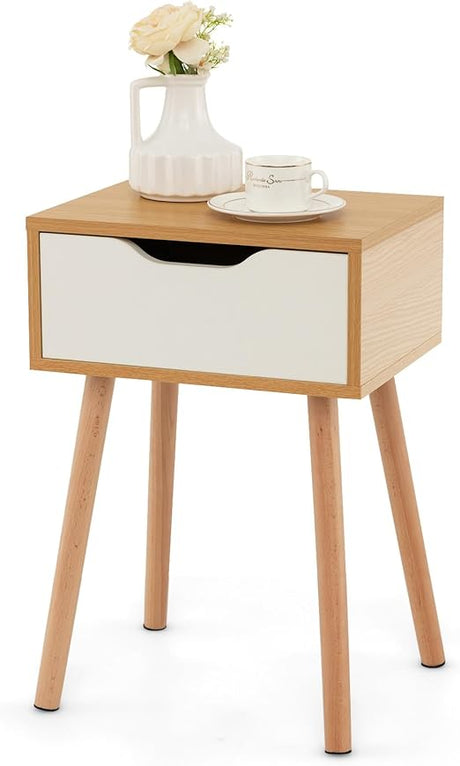 Nightstand Set of 2 with Drawer, Mid Century Modern Bedside Table with Storage