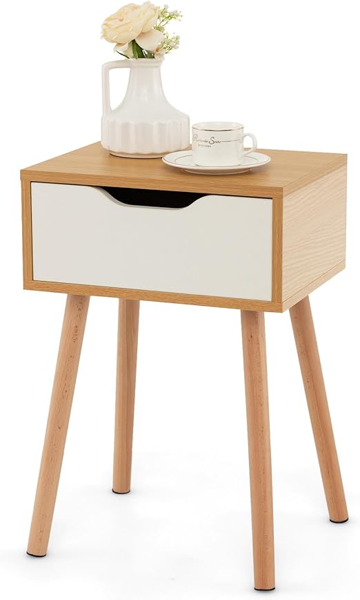 Nightstand Set of 2 with Drawer, Mid Century Modern Bedside Table
