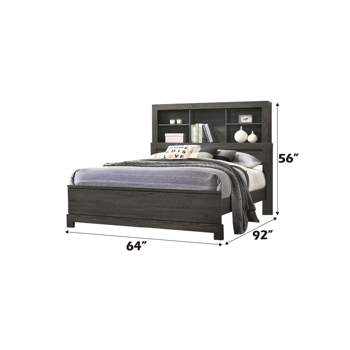 lantha Queen Bed w/Storage - - Gray Oak