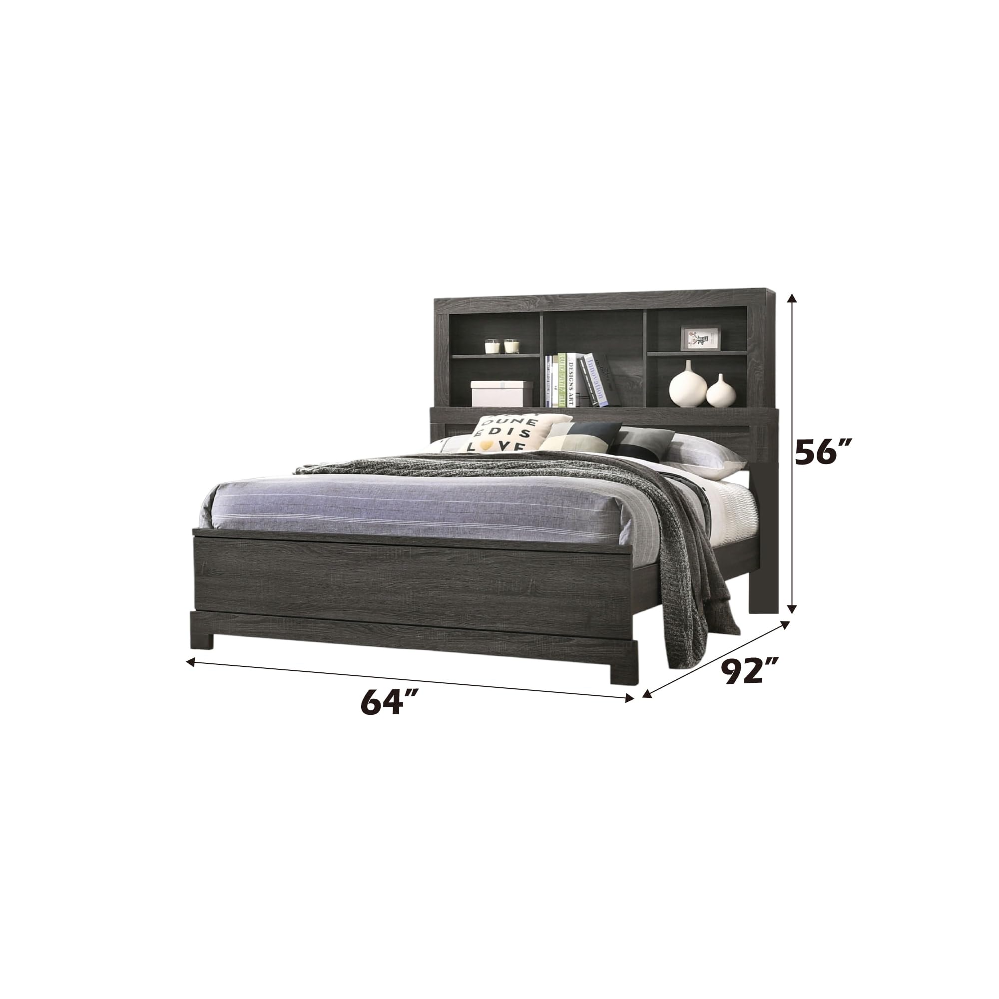 lantha Queen Bed w/Storage - - Gray Oak