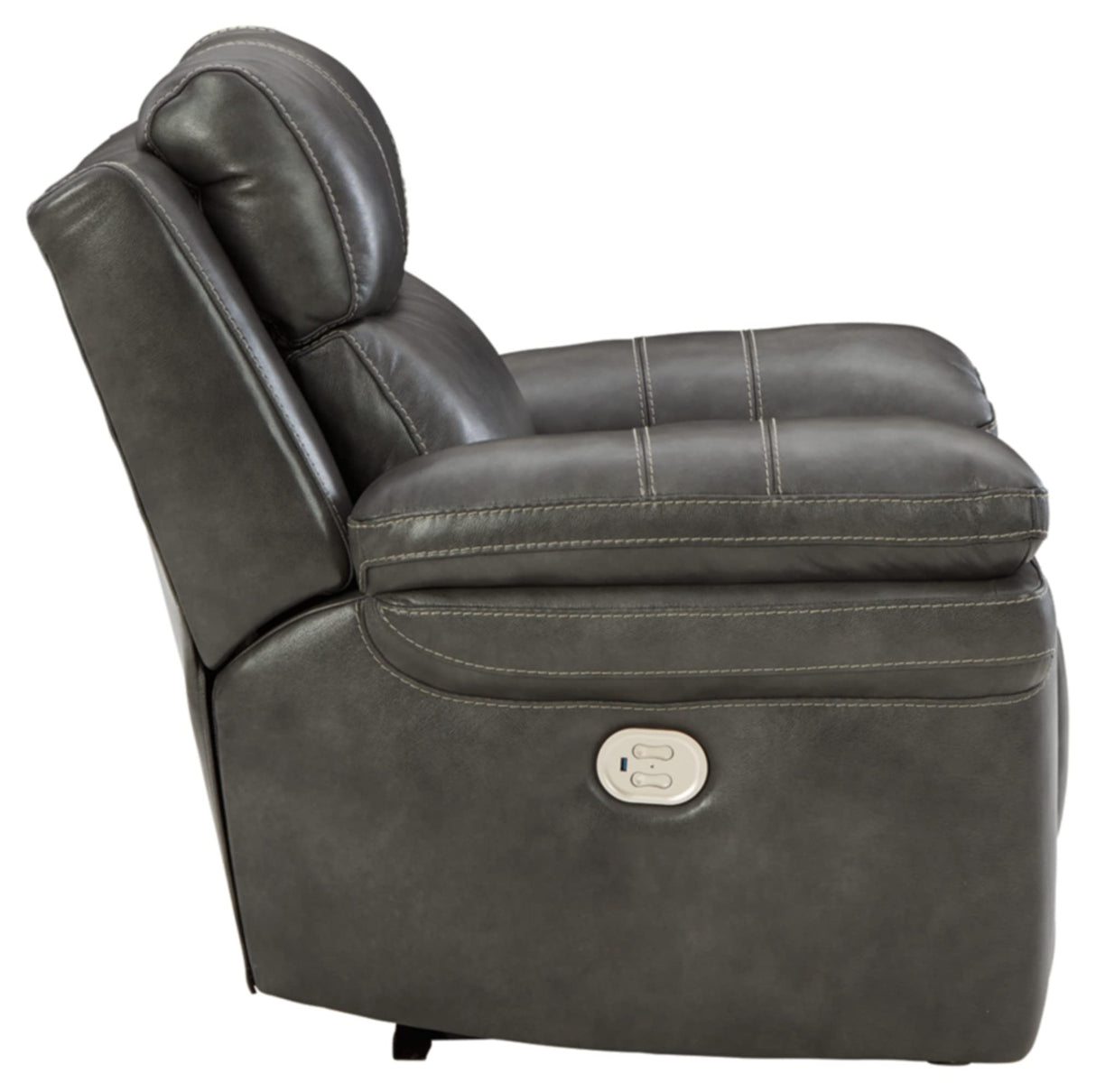 Edmar Leather Power Recliner with Adjustable Headrest, Gray