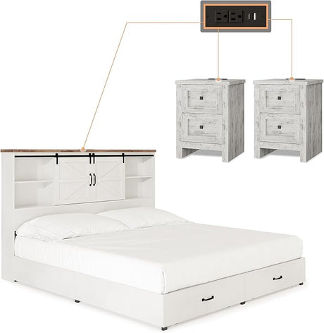 Quen Bed Frame with Nightstands Set of 2, 3-Piece Bedroom Set, Wood Platform Bed