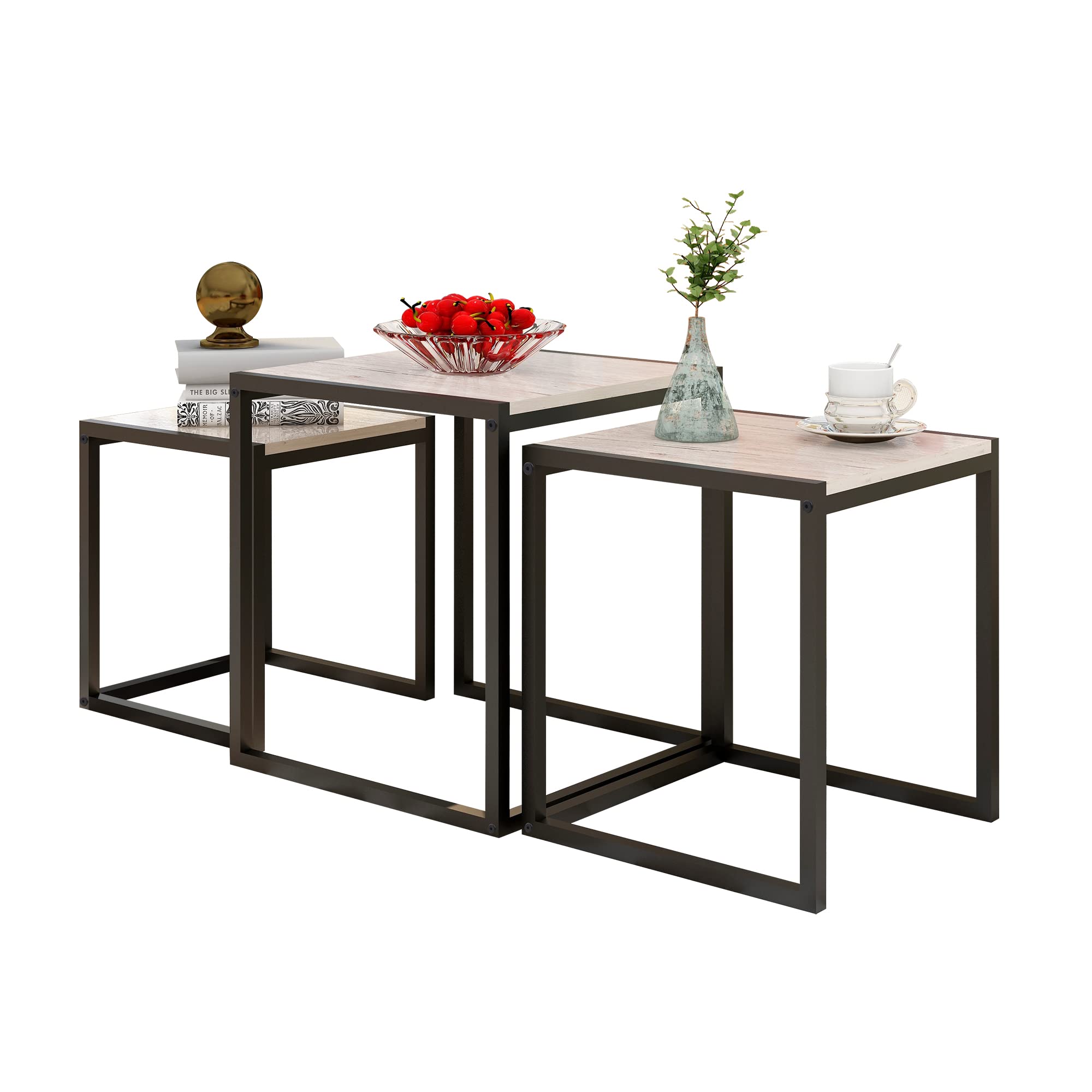 Nesting Table Set of 3 Side Tables, Modern Coffee Table Stacking End Table