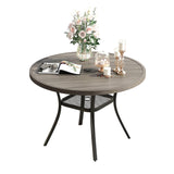 Metal Patio Dining Table for 4, 42" Grey Wood-Like Outdoor Round Table