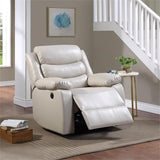 Leather Power Recliner with Pillow Top Armrest in Beige