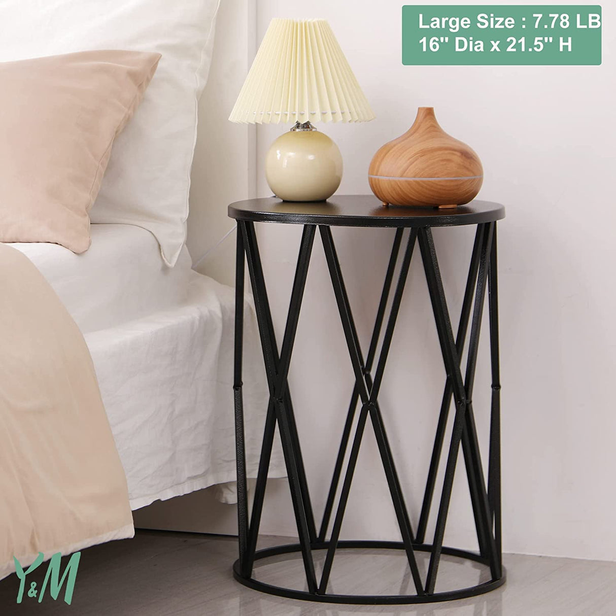 Set of 3 Black End Tables, Nesting Metal Round Coffee Table