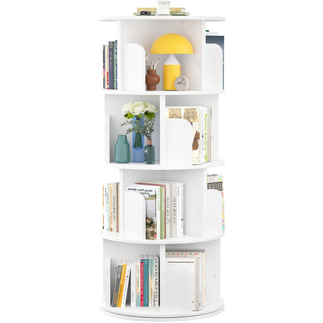 Rotating Bookshelf, Small Corner Bookshelf for Small Space, 360 Display 4 Tier Floor