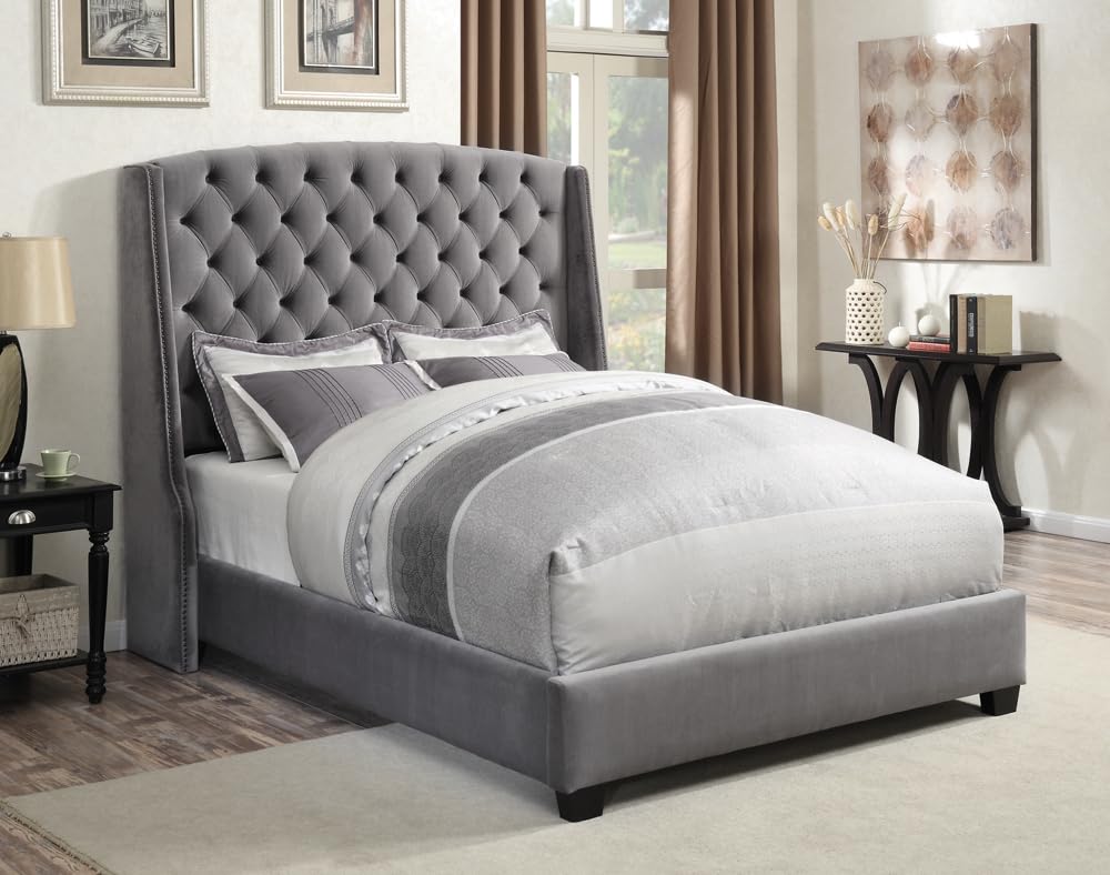 Pissarro Transitional Velvet Upholstered Eastern King Size Wingback Bed Frame
