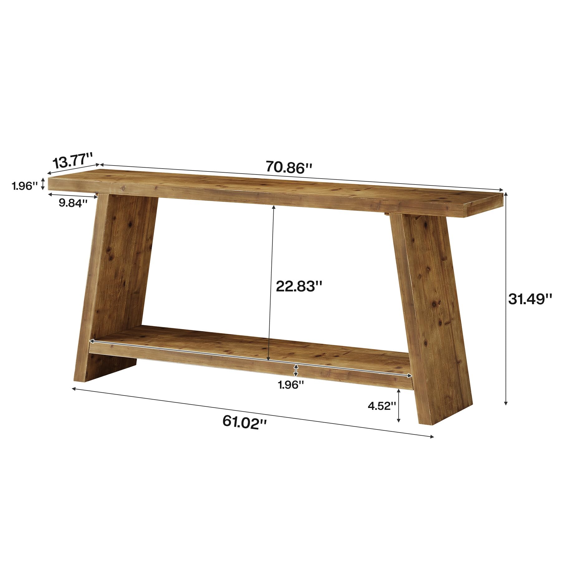 70.9" Solid Wood Console Table with 2-Tier Storage - Farmhouse Entryway Table